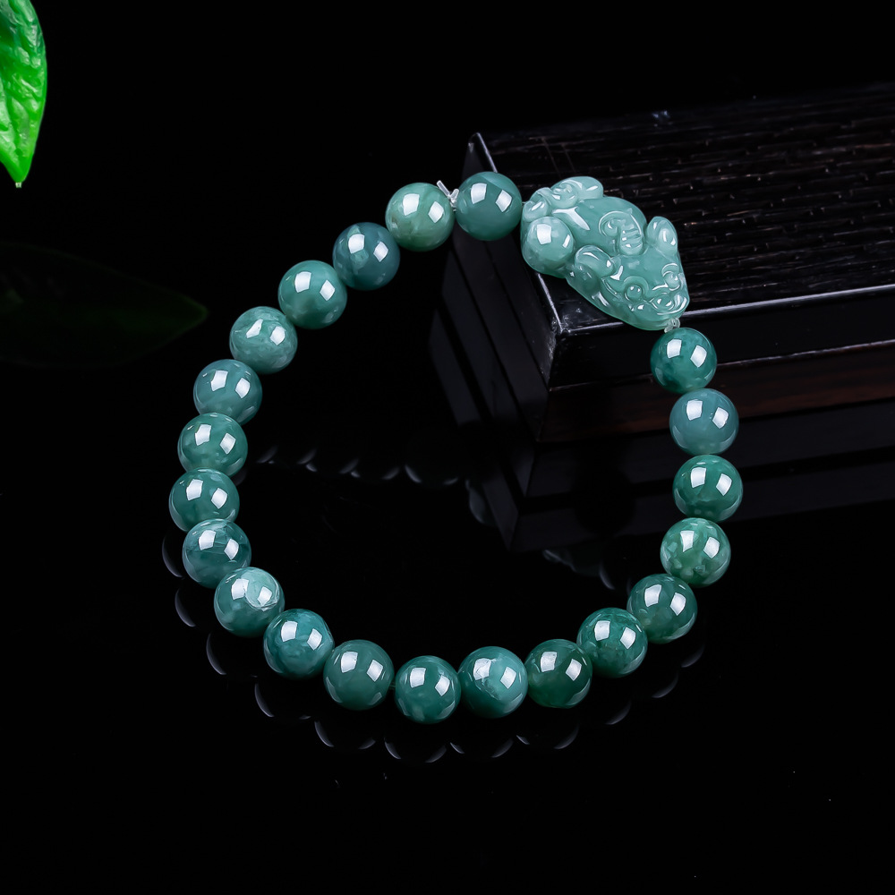 Vintage Collectible Item - Bracelet Pixiu en jadéite birmane naturelle,