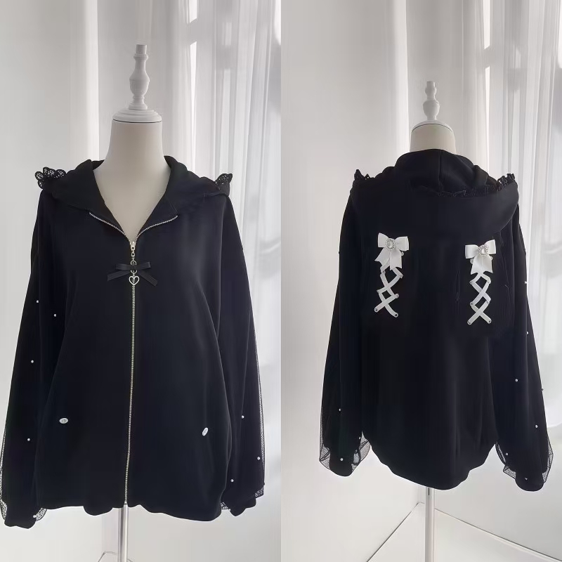Vintage Zip Hoodie - Veste à capuche Lolita pour femme,